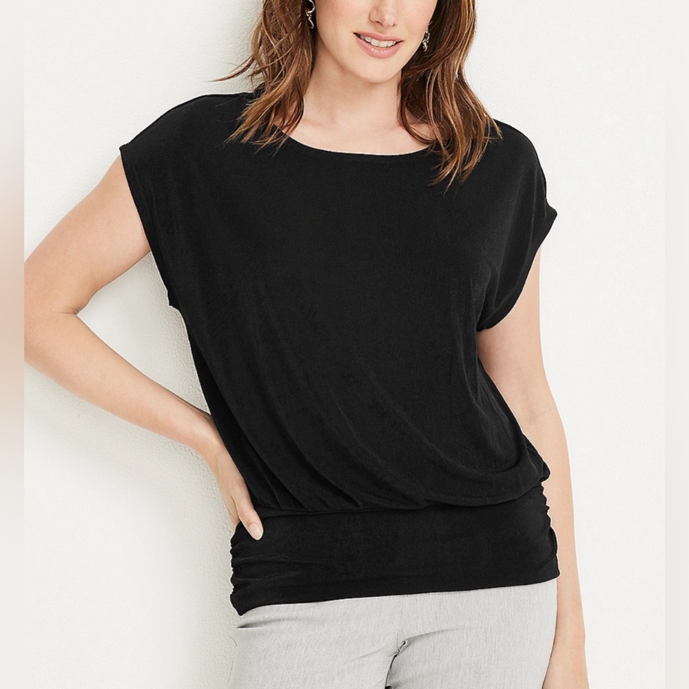Boston Proper Black Ruched Banded Dolman Sleeve Top/Tee Size Small